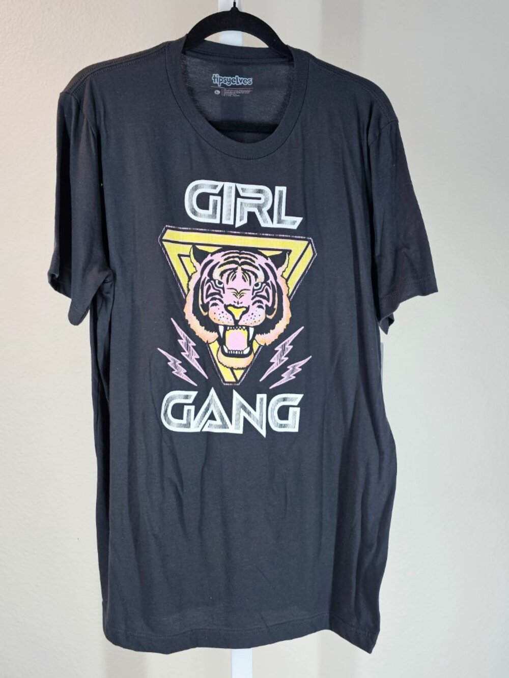 Tipsy Elves Gray Girl Gang Tiger Graphic Print Crew Neck Short Sleeve Tee Large